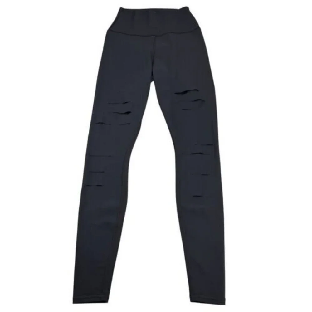 Alo Yoga Warrior Ripped High Waisted Contour Legging In Black Size XXS